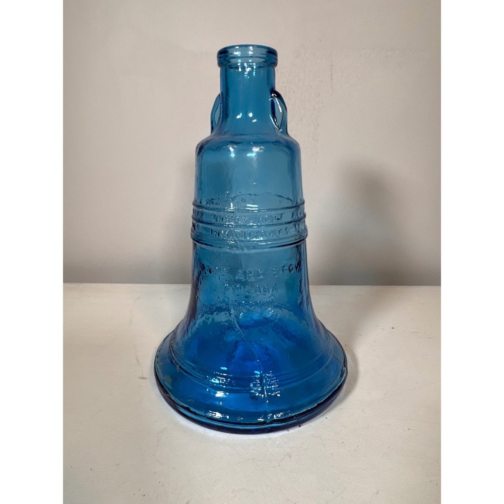 Vintage Wheaton NJ Blue Glass Liberty Bell Bottle Decanter Cobalt Blue 7.5 Inch
